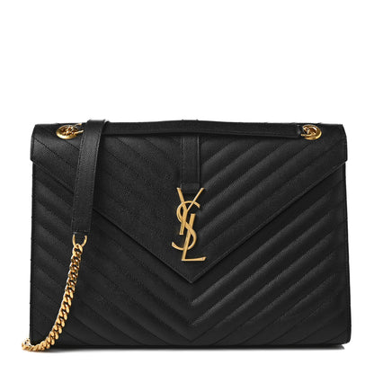 Saint Laurent Smooth Calfskin Matelasse Chevron Large Monogram Satchel Black 1 of 9