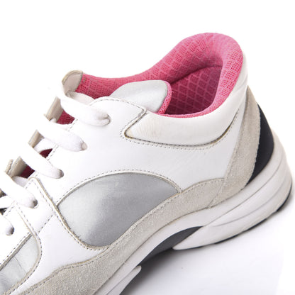 Chanel Suede Calfskin CC Sneakers 38 White Silver Fluo Pink 10 of 10