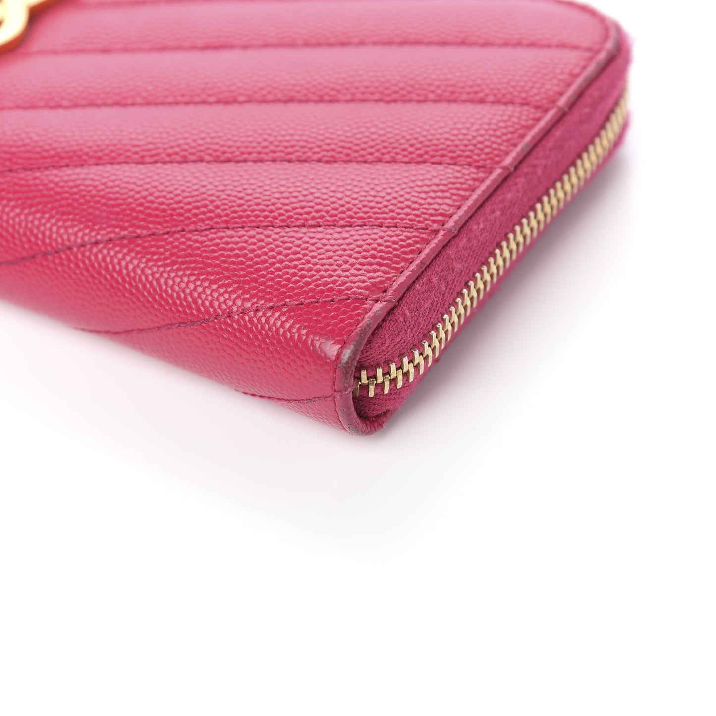 Grain De Poudre Matelasse Chevron Monogram Zip Around Wallet Fuchsia