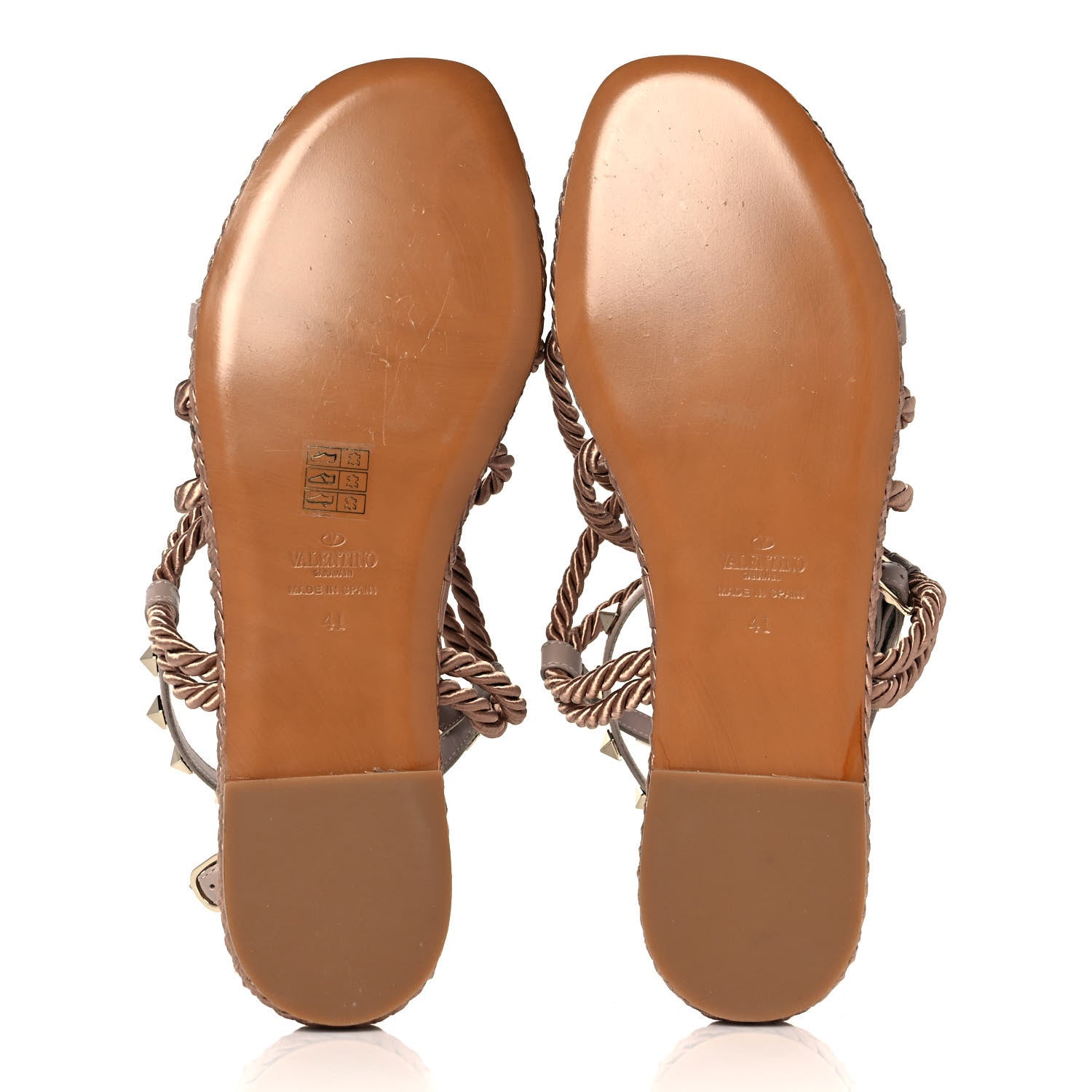 Valentino Garavani Calfskin Rockstud Ankle Wrap Torchon Espadrille Flat Sandals 41 Poudre 5 of 8