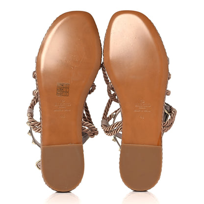 Valentino Garavani Calfskin Rockstud Ankle Wrap Torchon Espadrille Flat Sandals 41 Poudre 5 of 8