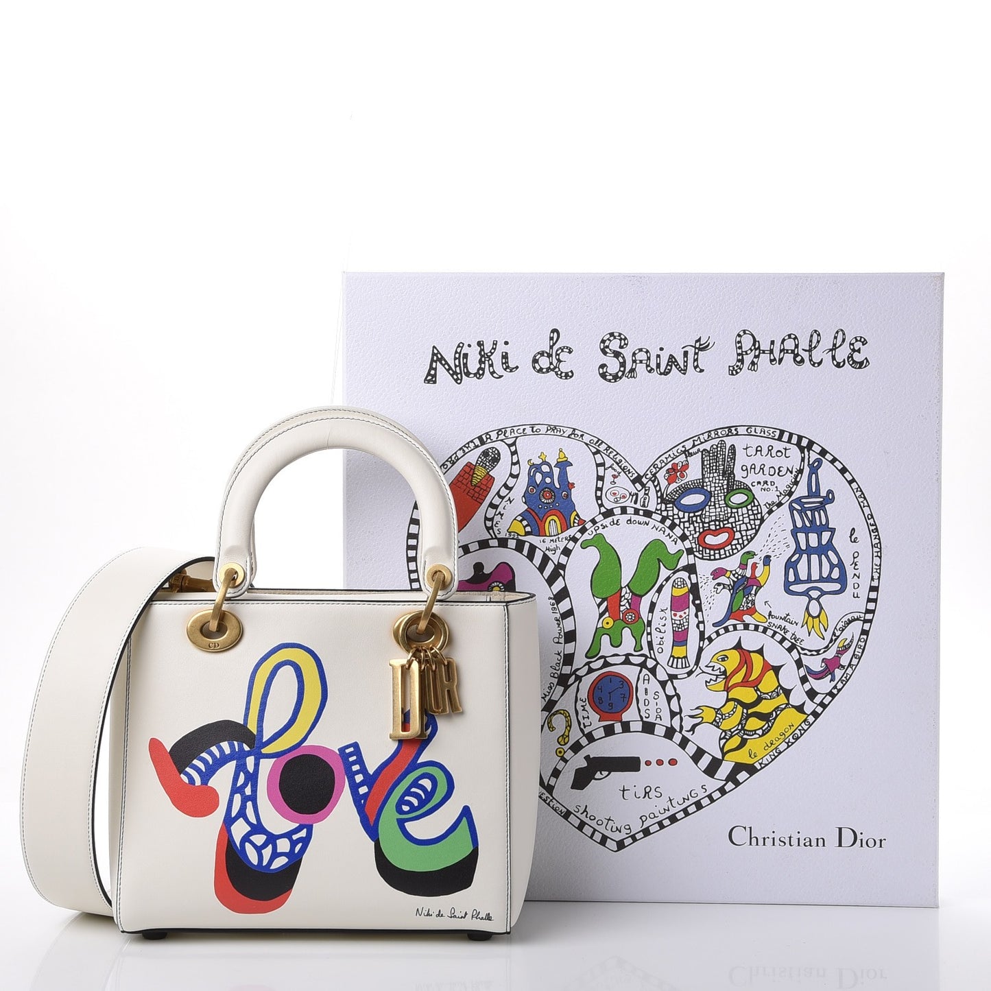 Calfskin Niki De Saint Phalle Love Medium Supple Lady Dior Off White