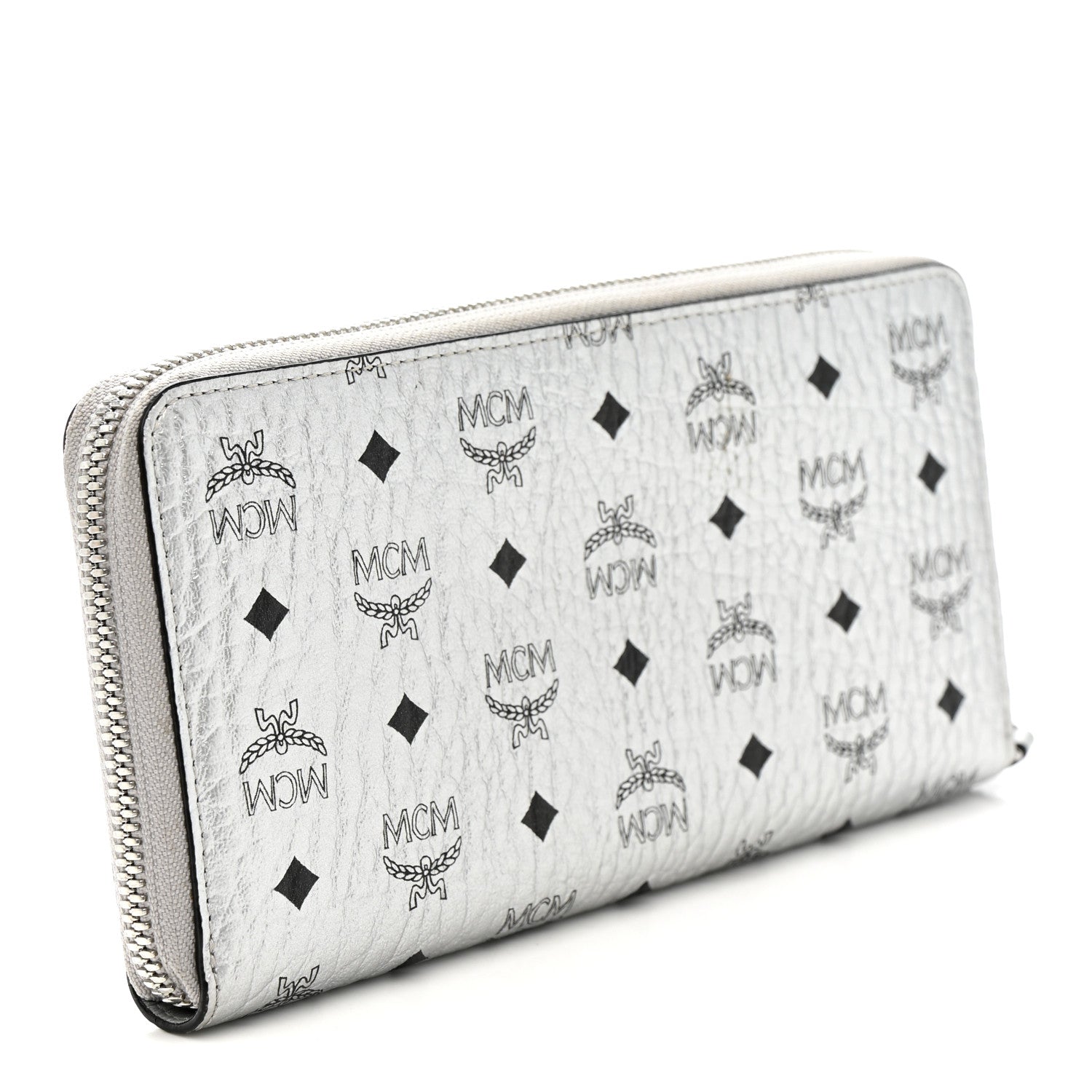 ♩MCM財布2点セット(^^)韓国人気　シルバー♩ MCM Metallic Visetos Large Zip Around Wallet Silver 1807568