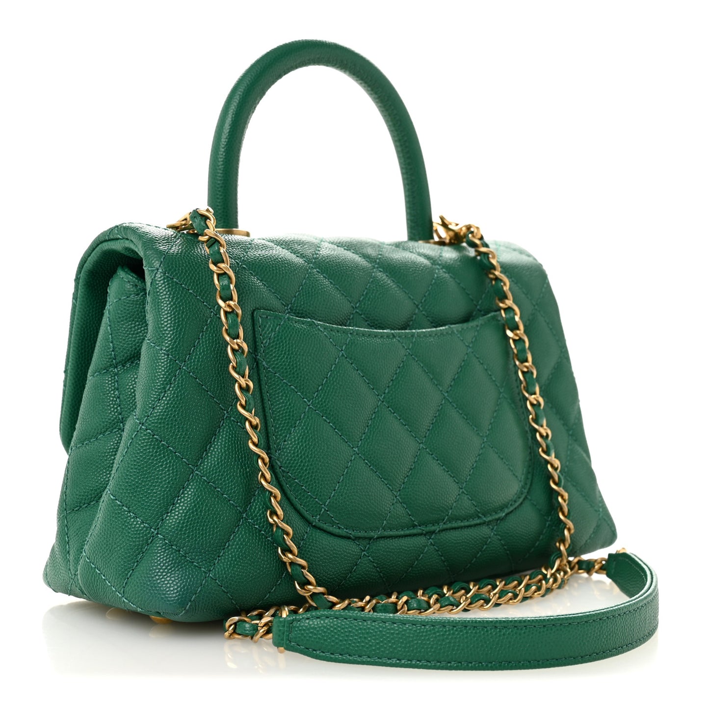 Caviar Quilted Mini Coco Handle Flap Green
