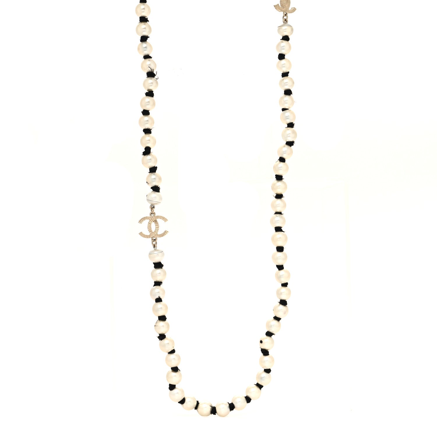 Chanel Pearl Grosgrain CC Long Necklace Gold 1 of 5