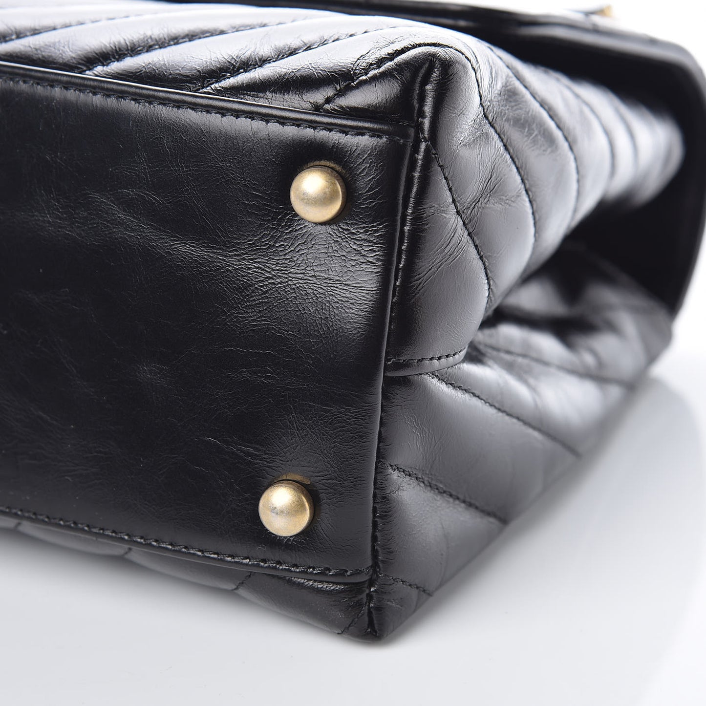 Calfskin Lizard Chevron Quilted Small Coco Handle Flap Black