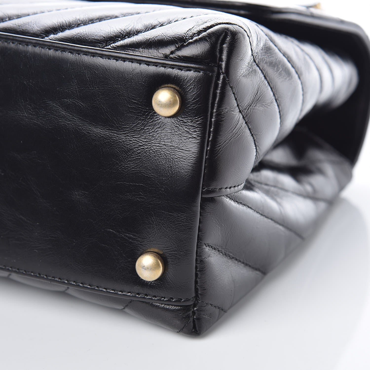 Chanel Calfskin Lizard Chevron Quilted Small Coco Handle Flap Black 9 of 9