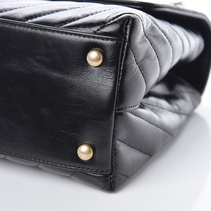 Chanel Calfskin Lizard Chevron Quilted Small Coco Handle Flap Black 9 of 9