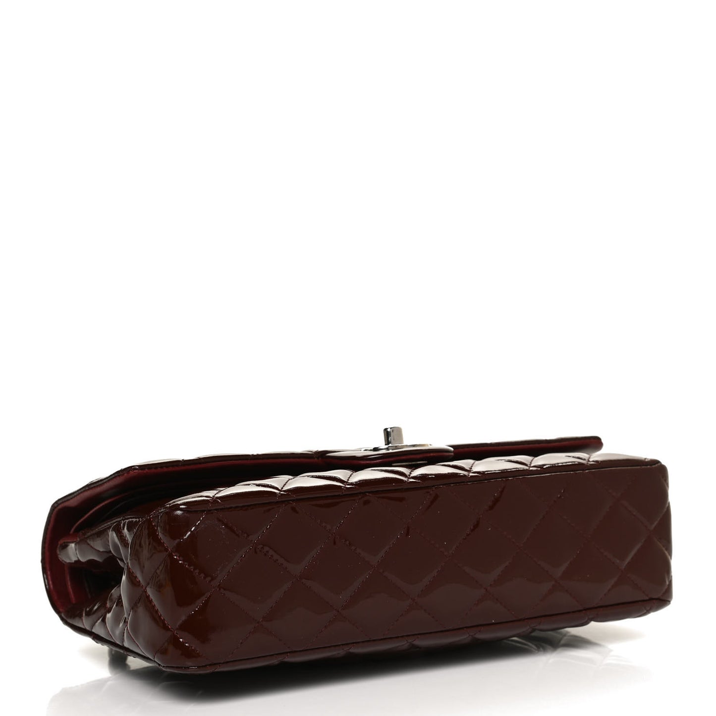 Patent Calfskin Quilted Medium Double Flap Dark Red