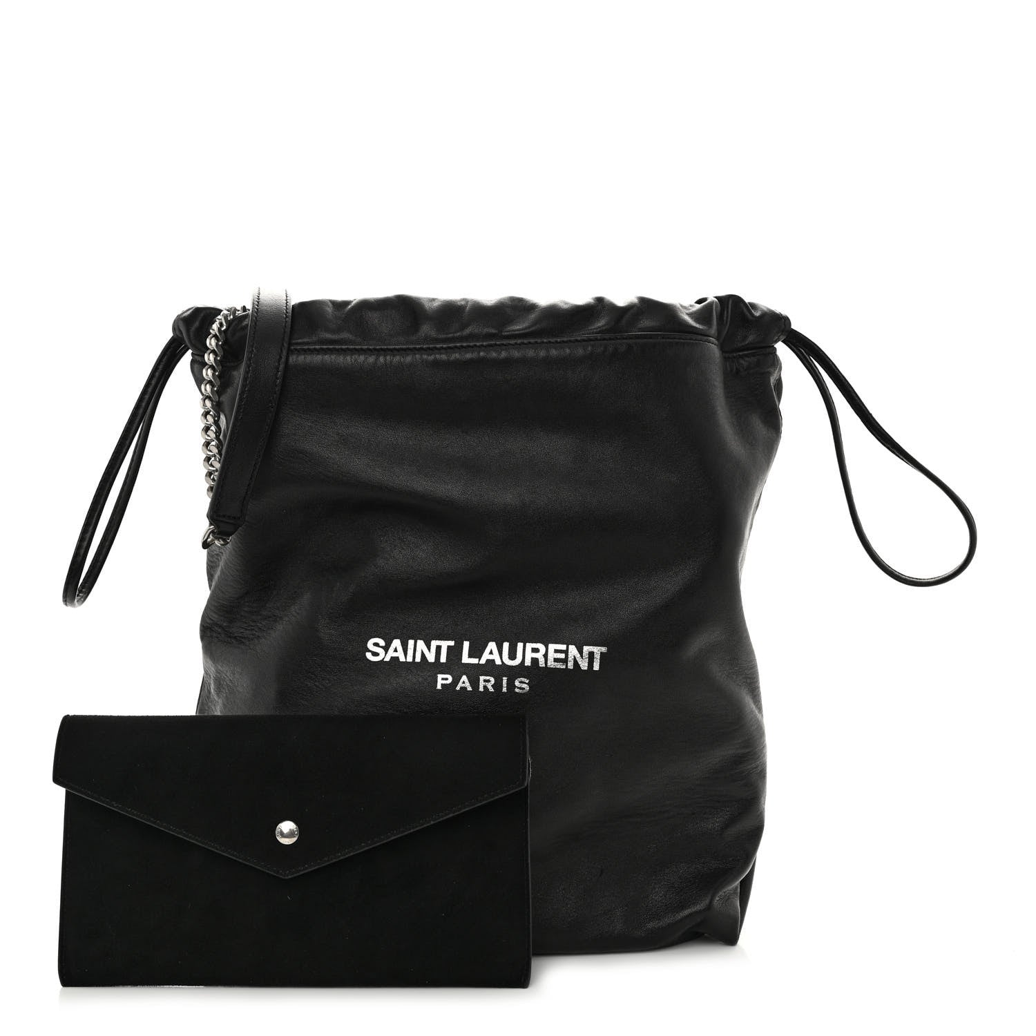 Saint Laurent Lambskin Teddy Drawstring Bag Black 1 of 11