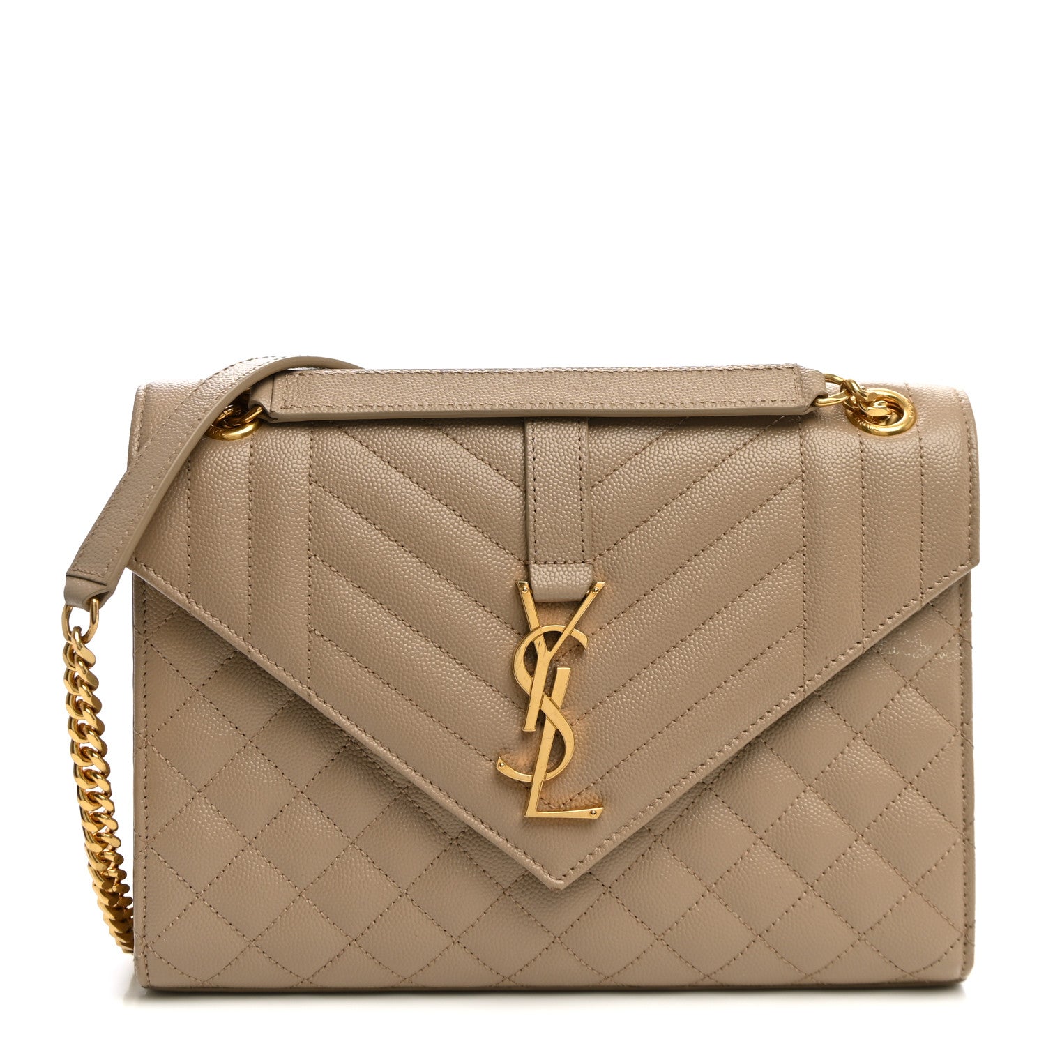 Saint Laurent Grain De Poudre Textured Mixed Matelasse Medium Triquilt Monogram Satchel Dark Beige 1 of 10