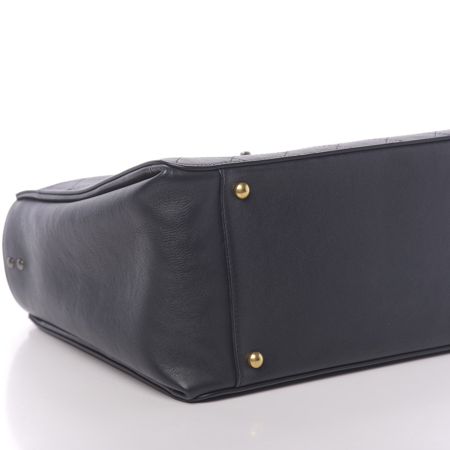 Calfskin Stitched Large Straight Lines Shopping Tote Navy