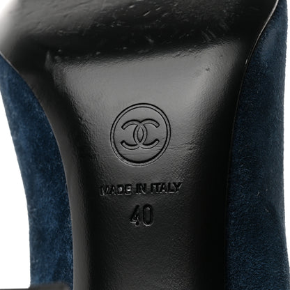Chanel Suede Satin Cap Toe Gabrielle Pumps 40 Navy Black 8 of 10