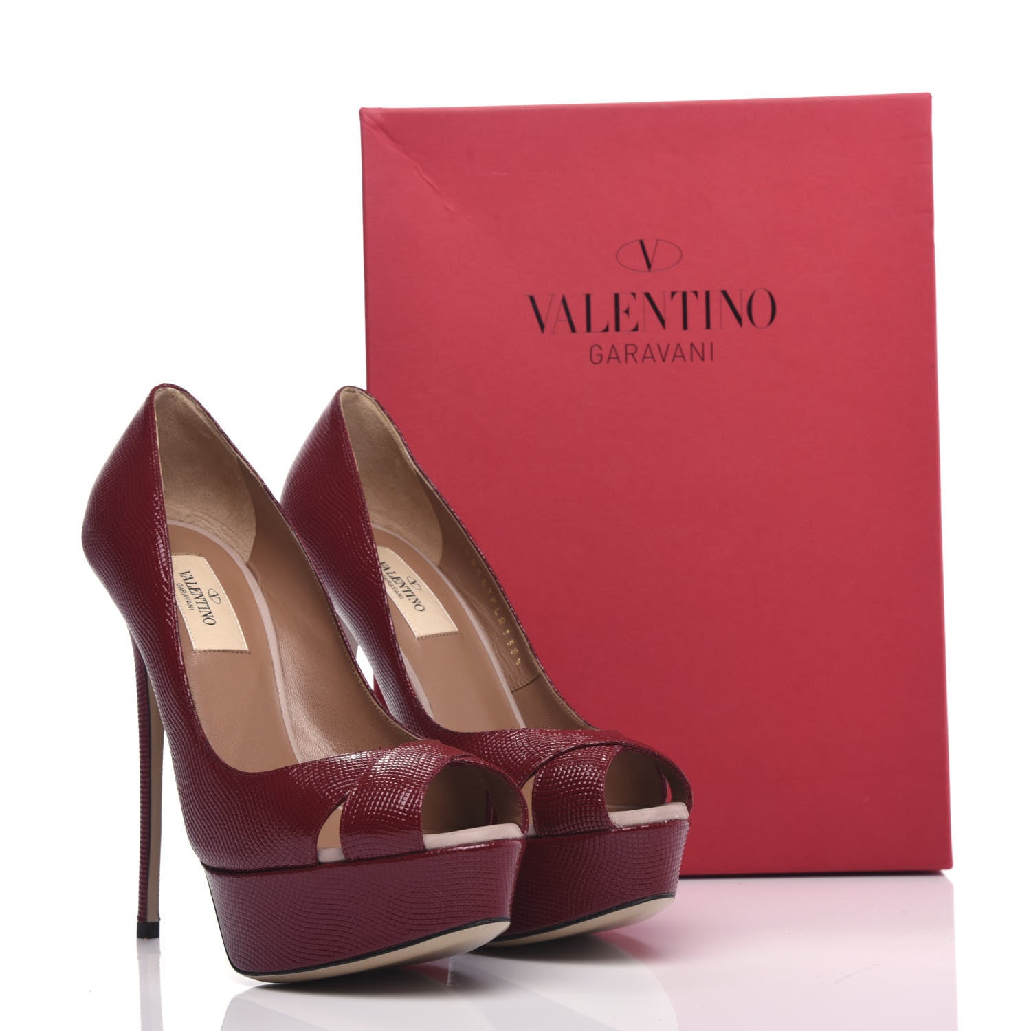 Valentino Garavani Patent Lizard Print Peep Toe 95/140mm Platform Pumps 38.5 Rosso 11 of 11