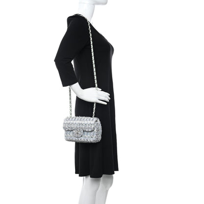 Chanel Tweed Quilted Mini Rectangular Flap Light Green Silver White 2 of 11