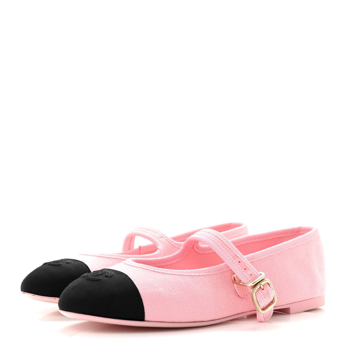 Chanel Fabric Grosgrain Mary Jane Flats 38 Light Pink Black 4 of 10