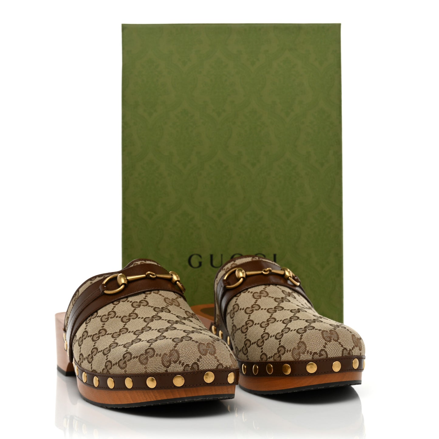 Monogram Quentin Goatskin Womens Horsebit Clog Mules 12 Beige Ebony Brown Sugar