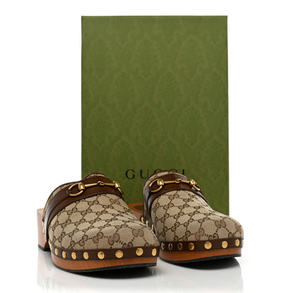Gucci Monogram Quentin Goatskin Womens Horsebit Clog Mules 12 Beige Ebony Brown Sugar 9 of 9