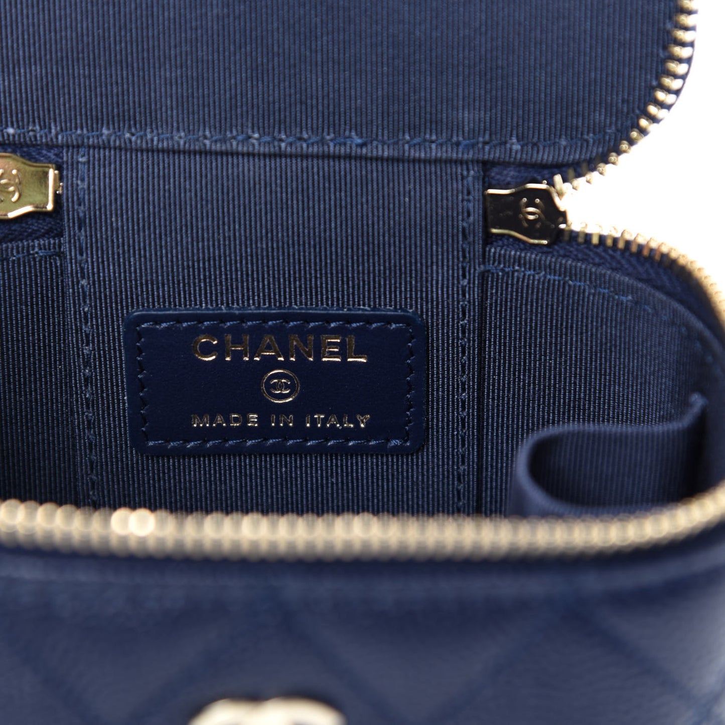 Caviar Quilted Mini Vanity Case With Chain Navy Blue