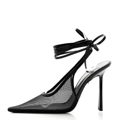 Saint Laurent Tulle Mesh Lambskin Oxails 110 Ankle Tie Pumps 37 Black 1 of 8