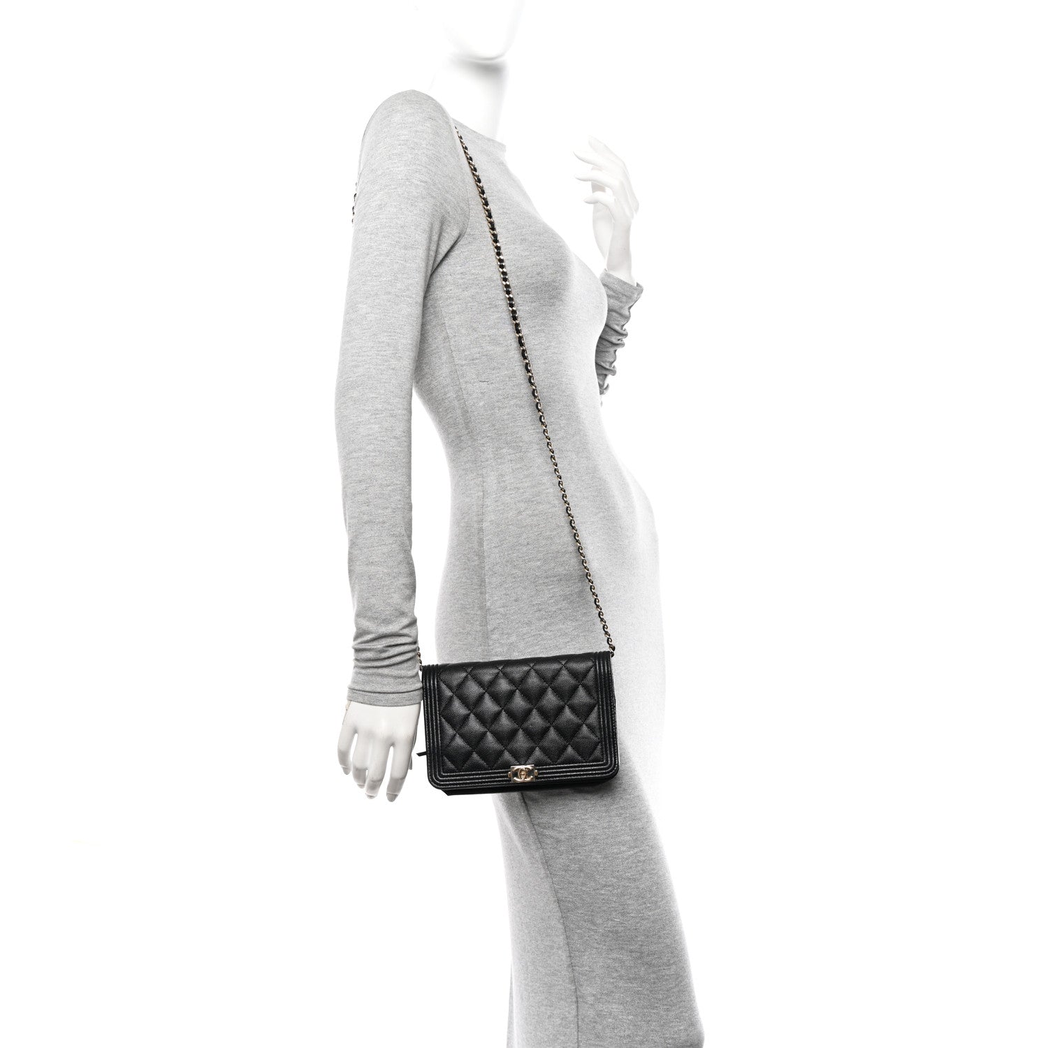 Chanel Caviar Quilted Boy Wallet On Chain WOC Black 2 of 12