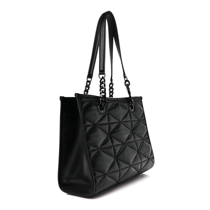 MCM Lambskin Cloud Quilted Large Travia Tote Black 3 of 11