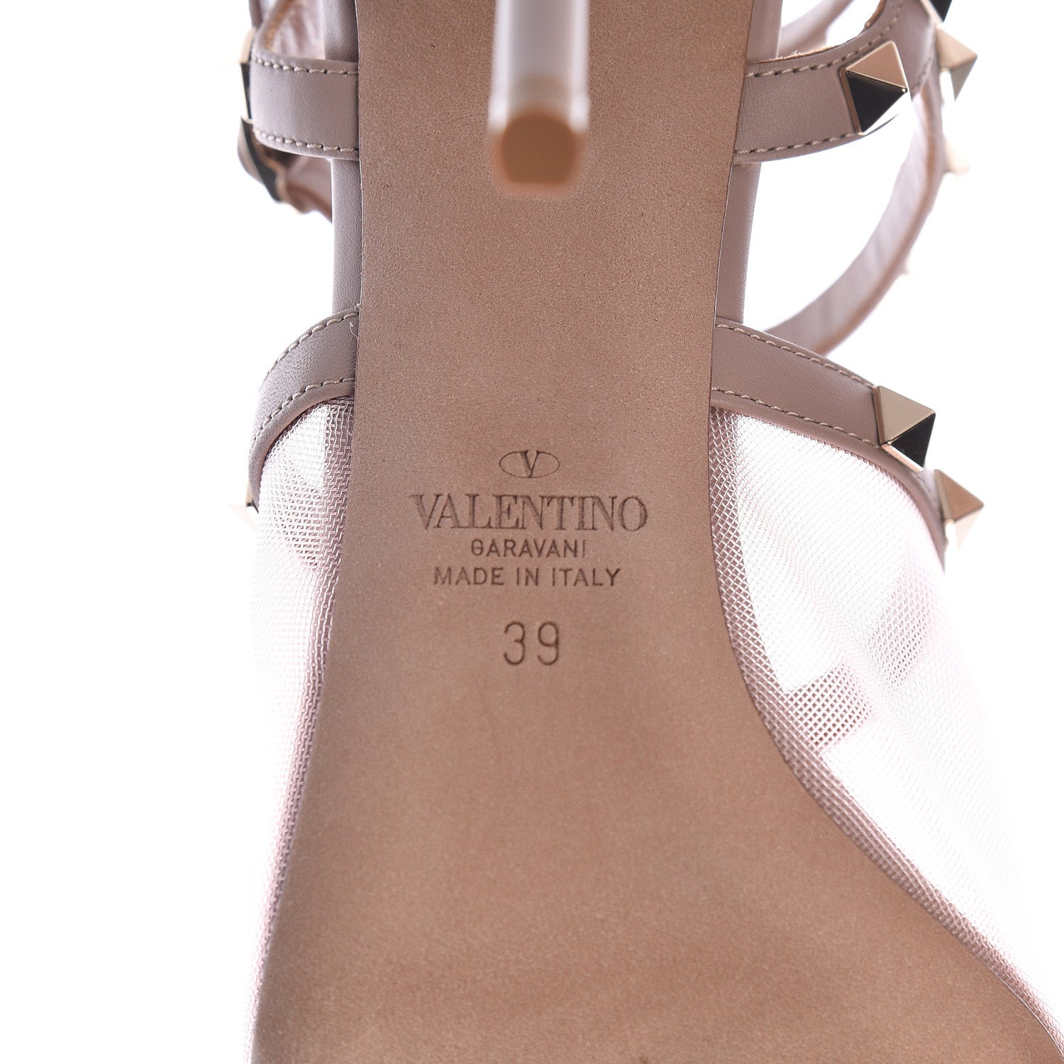Valentino Garavani Calfskin Mesh Rockstud Gladiator 105mm Sandals 39 Poudre 7 of 11