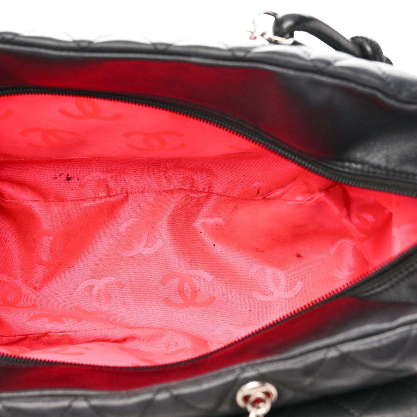 Calfskin Quilted Large Cambon Multipocket Reporter Black White