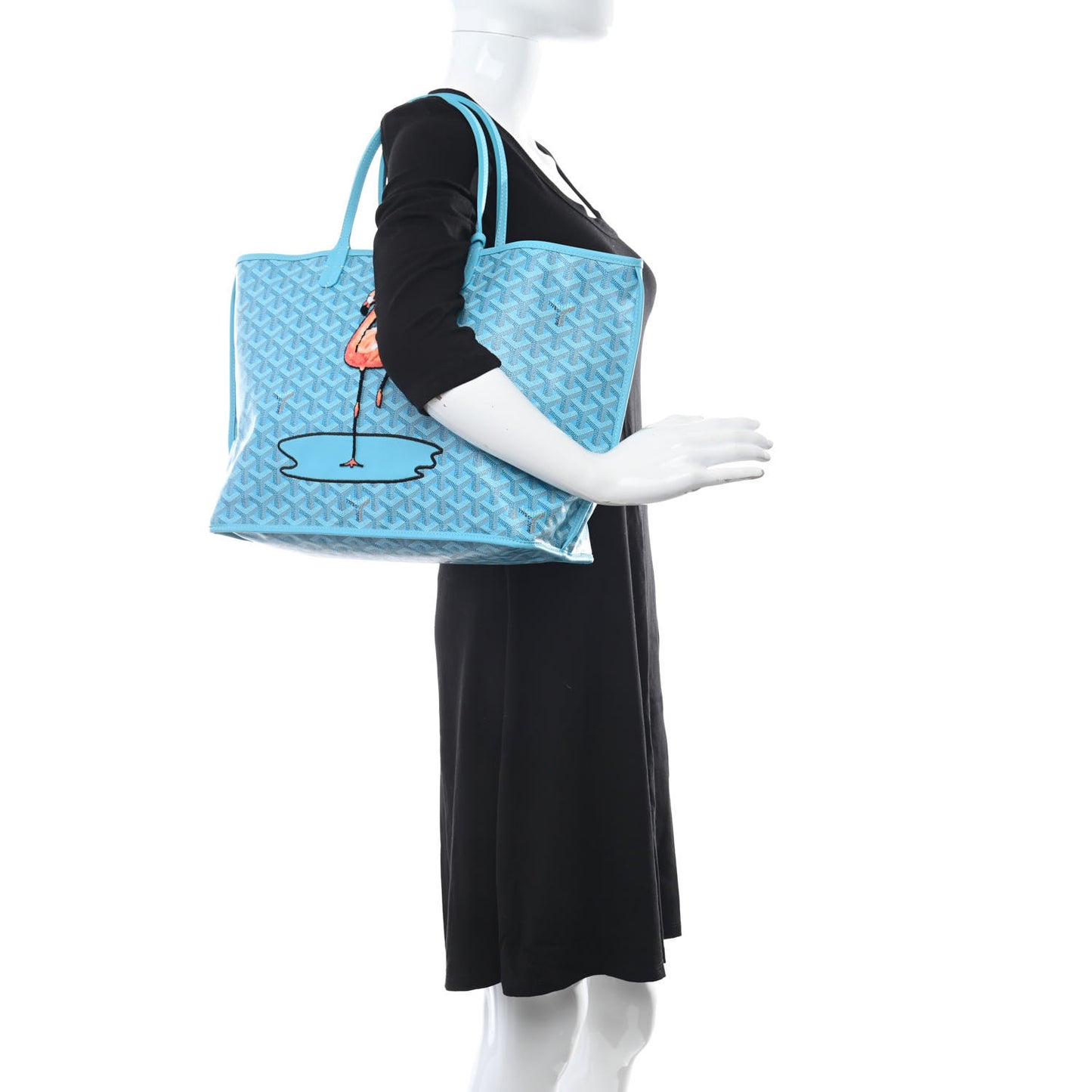 Goyardine Embroidered Flamingo Reversible Anjou PM Sky Blue