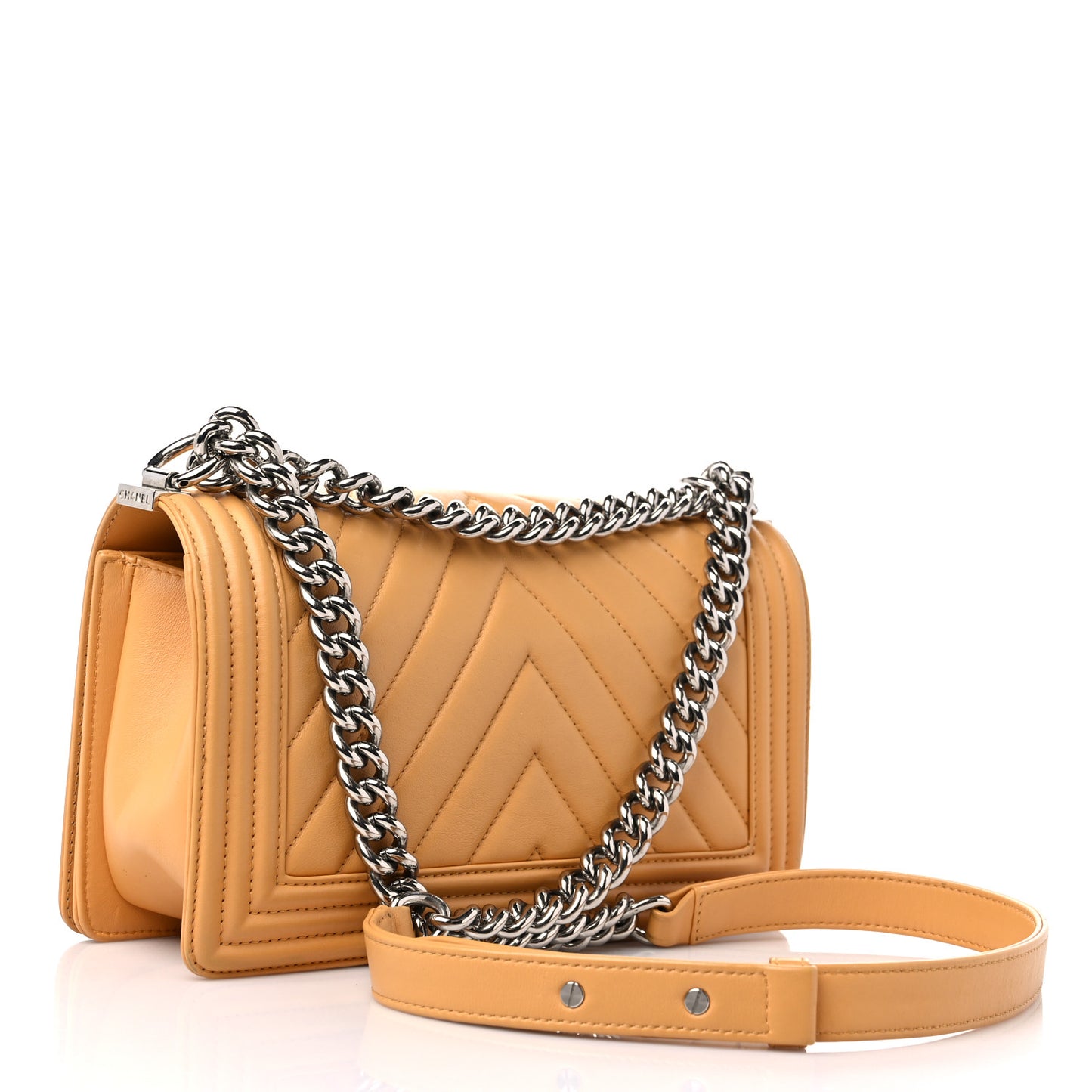 Calfskin Chevron Quilted Medium Boy Flap Yellow