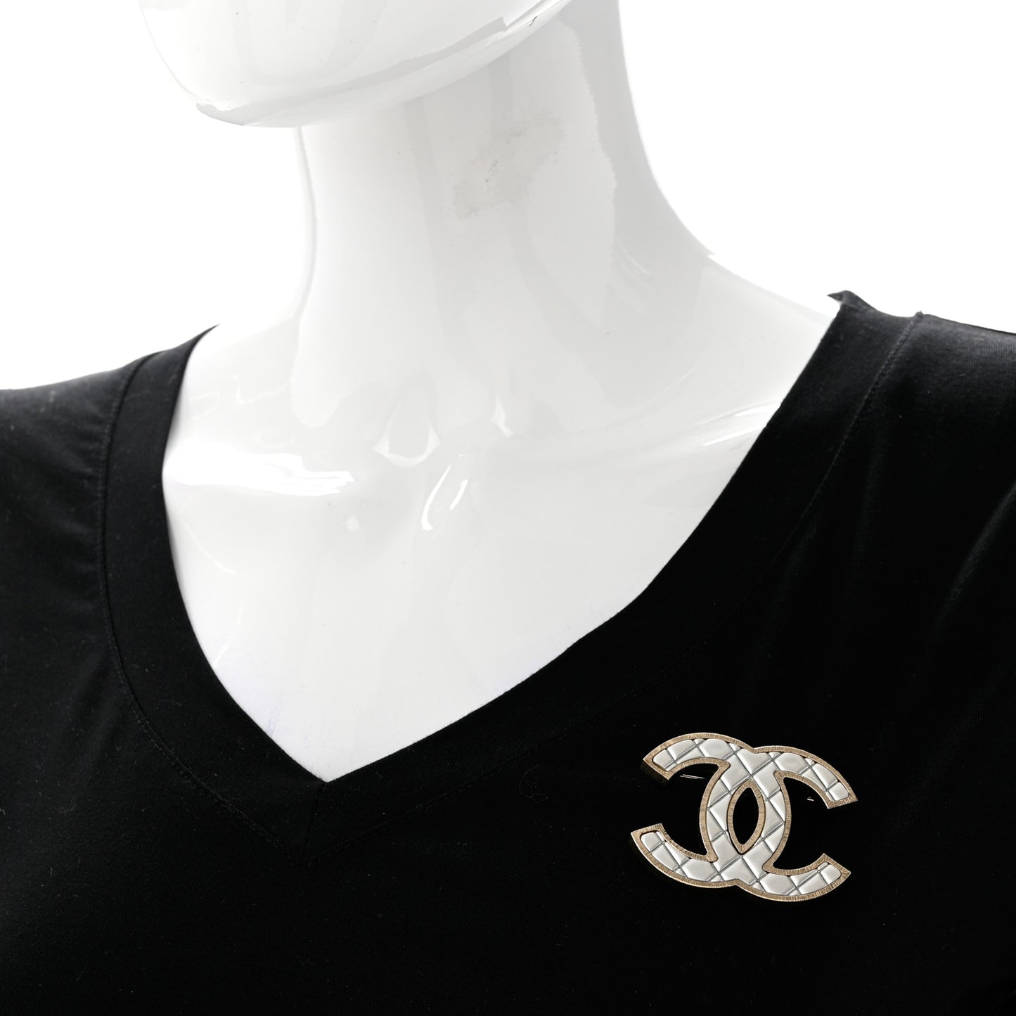 Metal Quilted CC Brooch Silver Gold