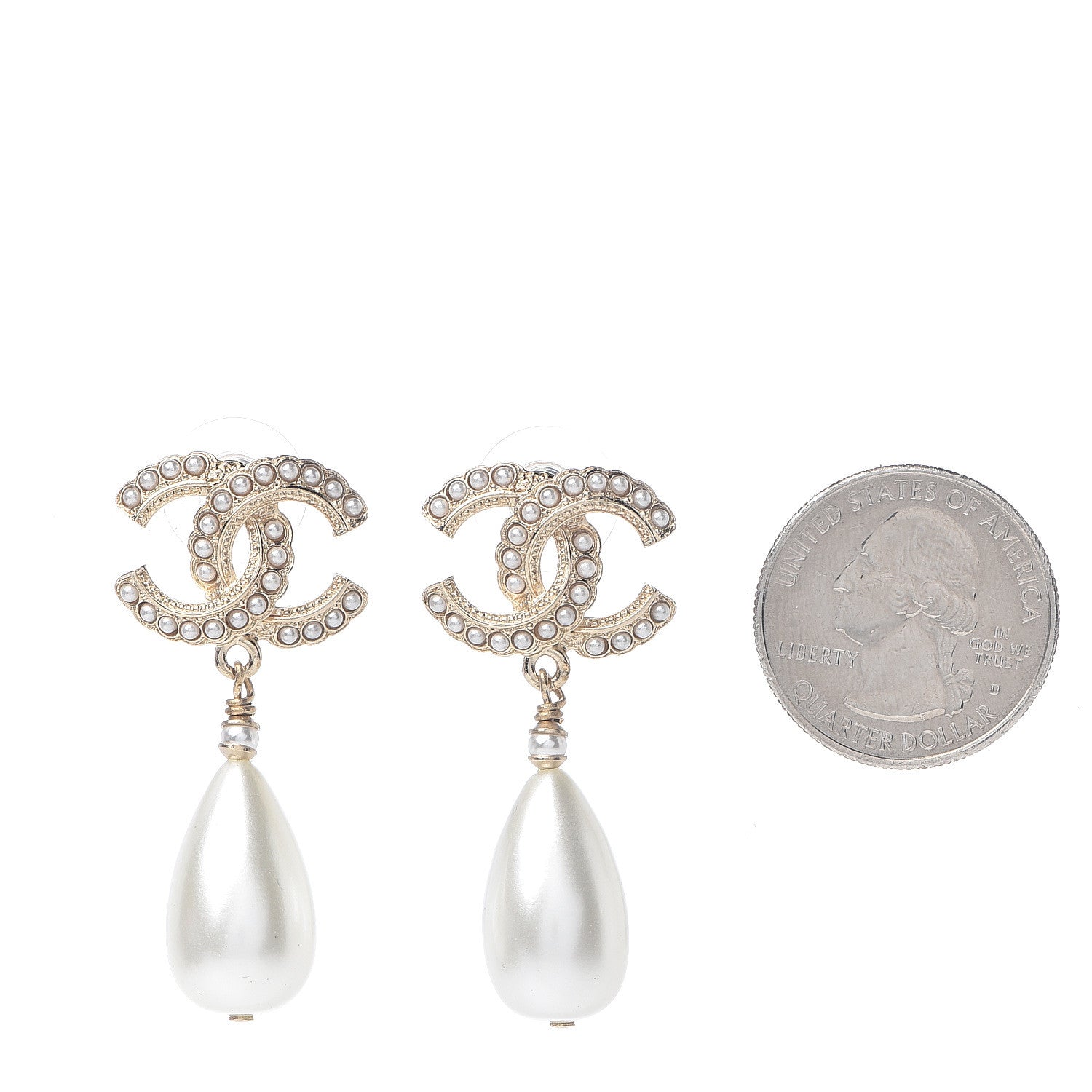 Chanel Pearl CC Drop Earrings Gold Pearly White 2 of 5