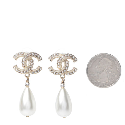 Chanel Pearl CC Drop Earrings Gold Pearly White 2 of 5
