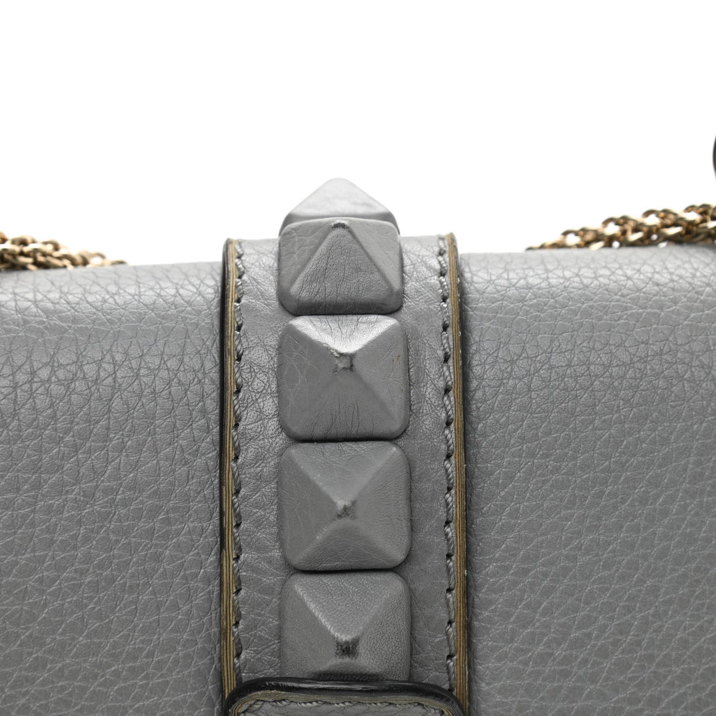 Pebbled Calfskin Small Glam Lock Rockstud Flap Gray