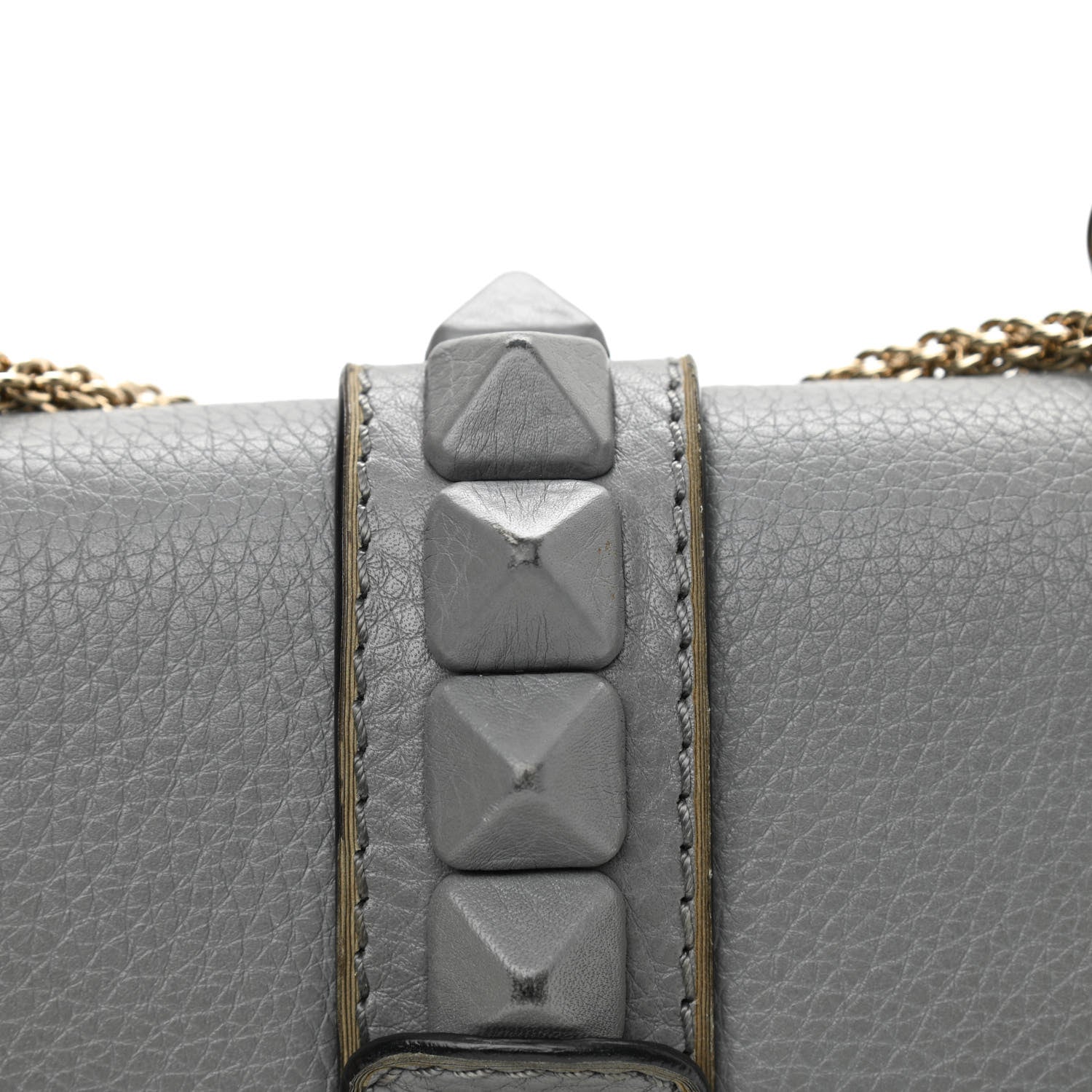 Valentino Garavani Pebbled Calfskin Small Glam Lock Rockstud Flap Gray 10 of 13