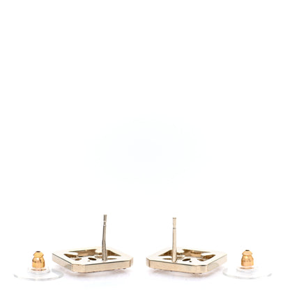 Chanel Crystal CC Square Earrings Gold Pink 3 of 5