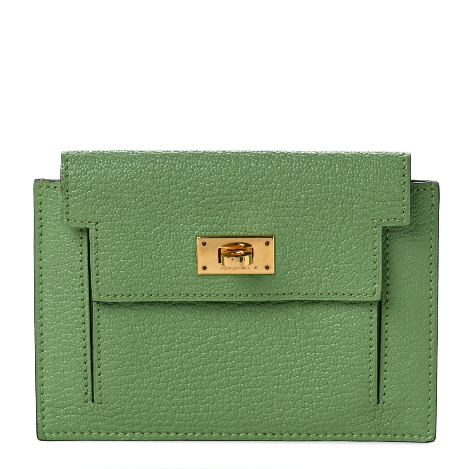 Hermes Chevre Mysore Kelly Pocket Compact Wallet Vert Criquet 1 of 6