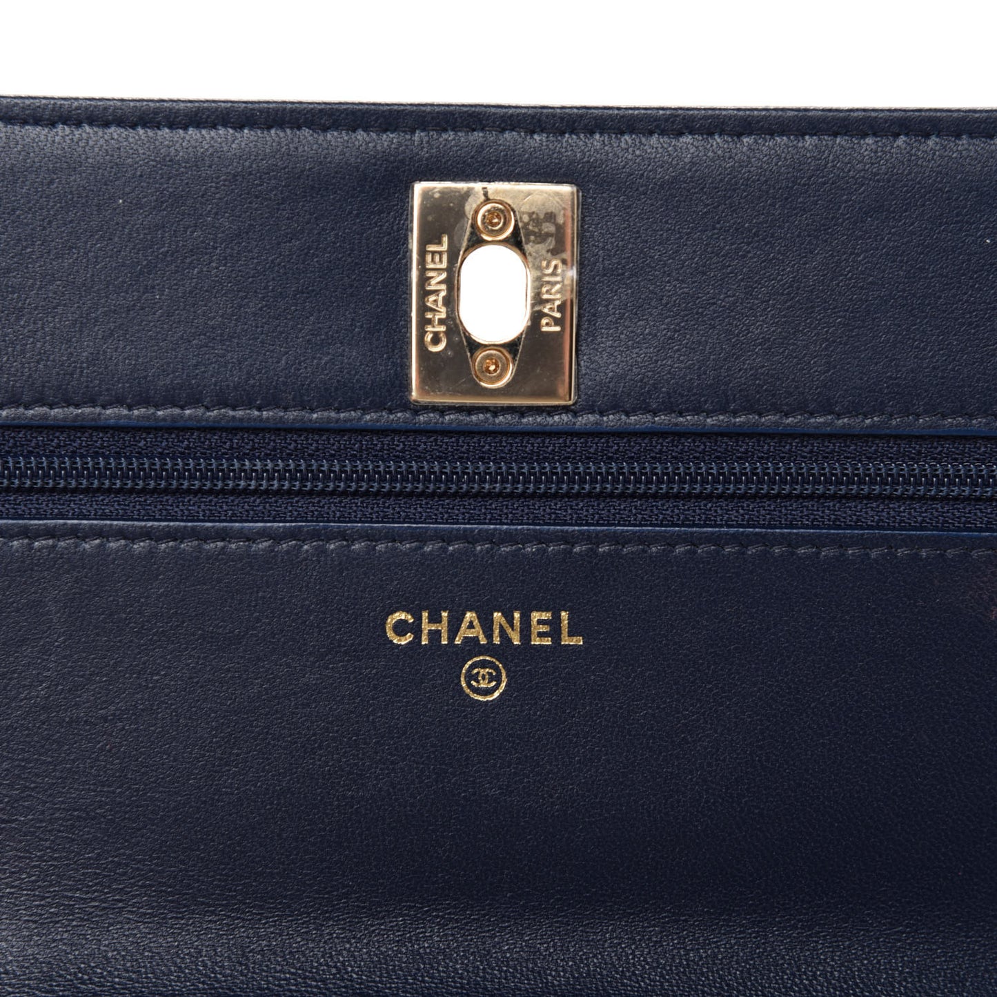 Lambskin Quilted Trendy CC Wallet On Chain WOC Navy