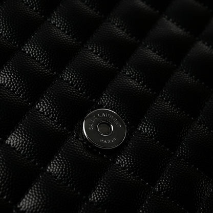 Saint Laurent Grain De Poudre Textured Mixed Matelasse Large Triquilt Monogram Monochrome Satchel Black 12 of 13