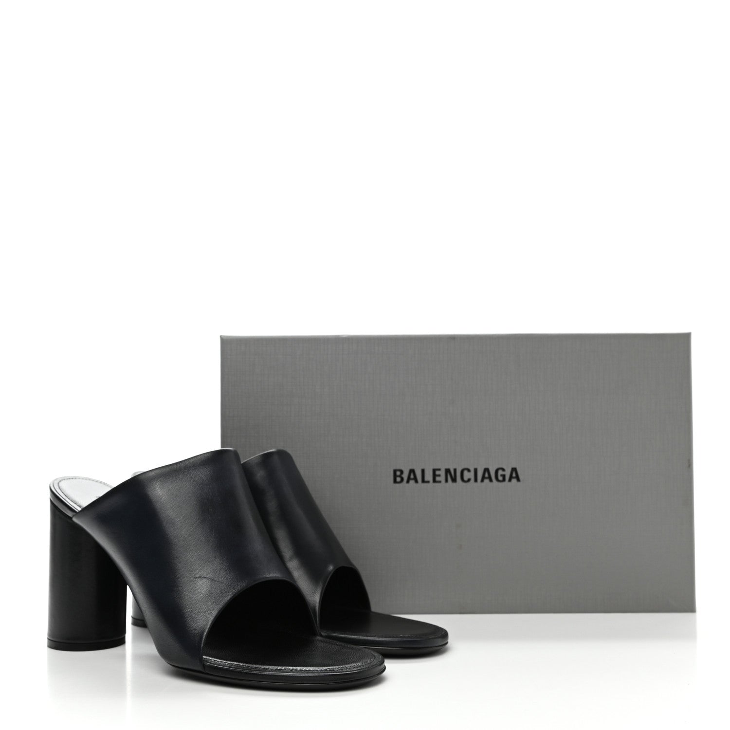Balenciaga Shiny Sheepskin Oval 90mm Mule Pump 40 Navy 8 of 8