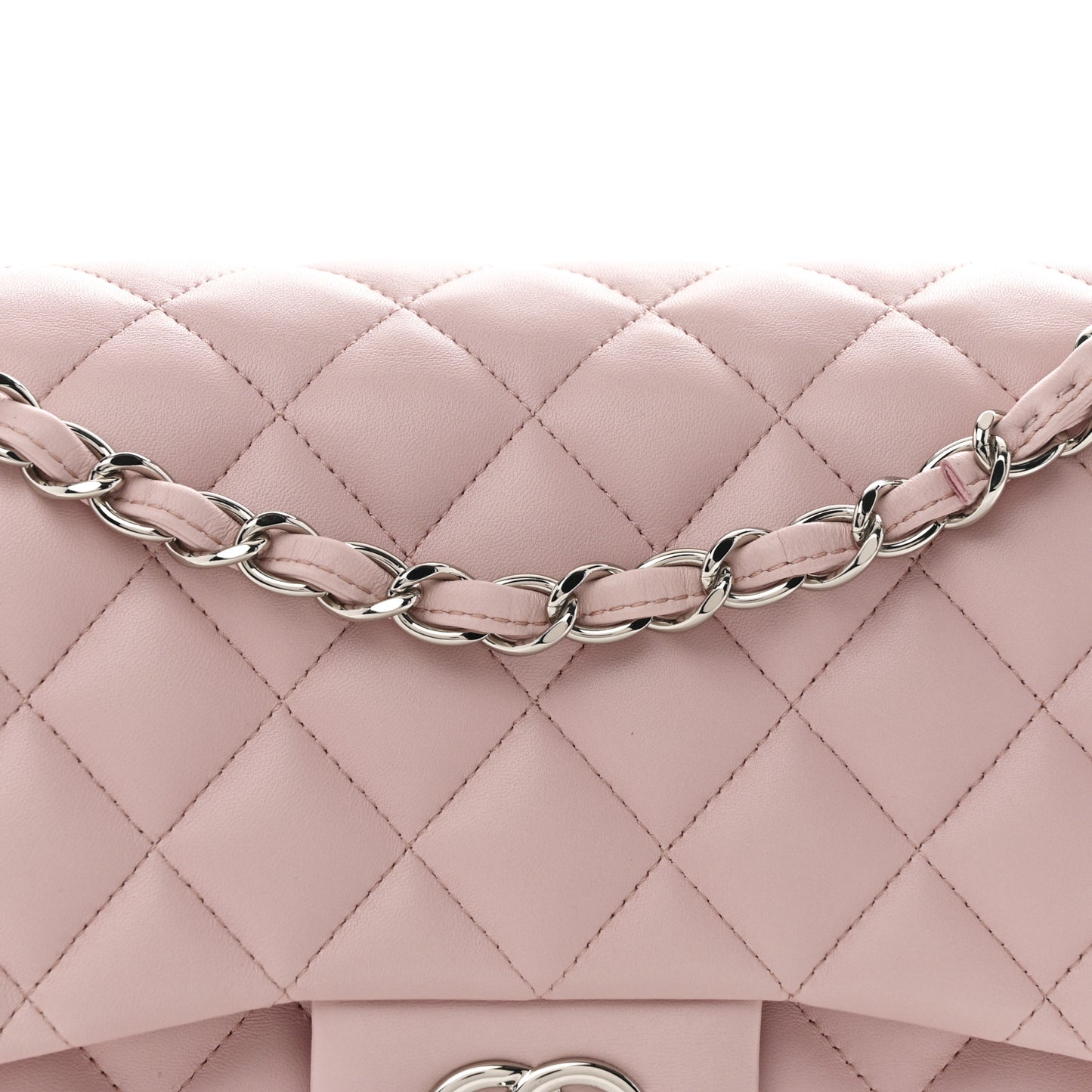 Lambskin Quilted Jumbo Double Flap Light Pink