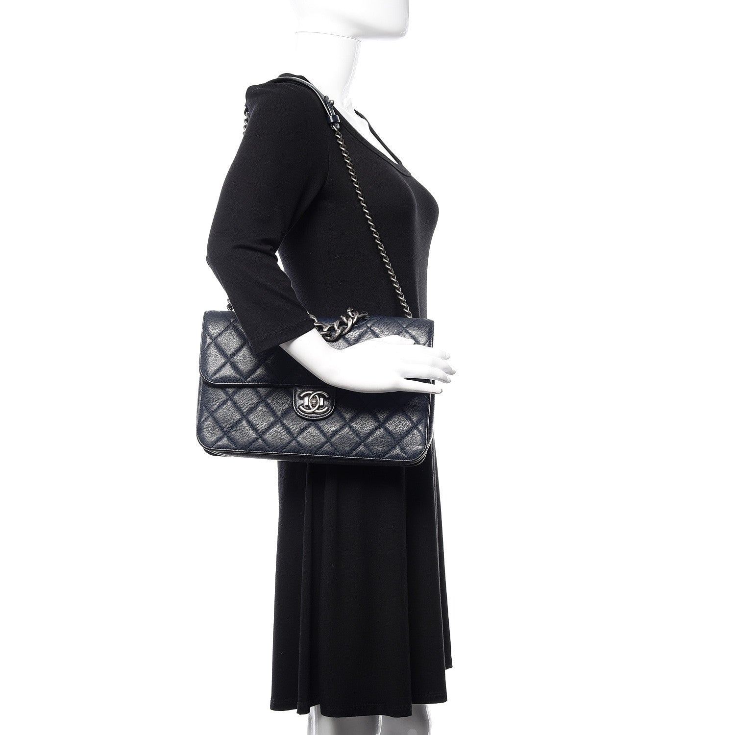 Chanel Goatskin Quilted Large Perfect Edge Flap Navy 2 of 20