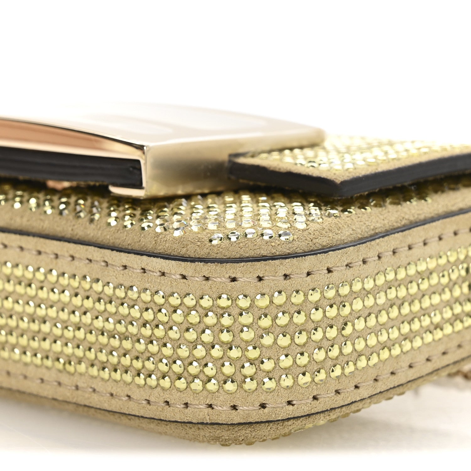 Fendi Crystal Vitello Laminato FF Nano Maxi Buckle Baguette Charm Light Gold 9 of 9