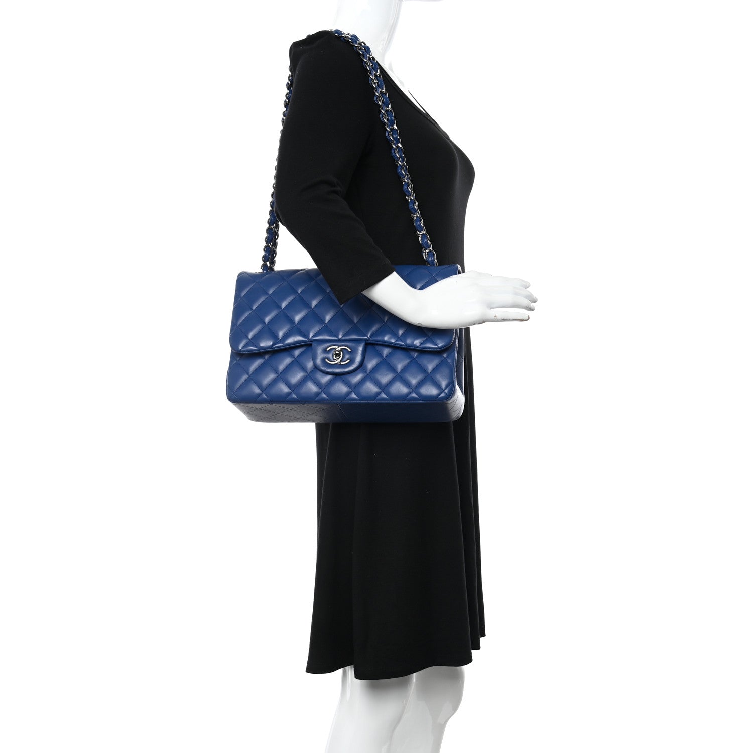 Chanel Lambskin Quilted Jumbo Double Flap Blue 2 of 12
