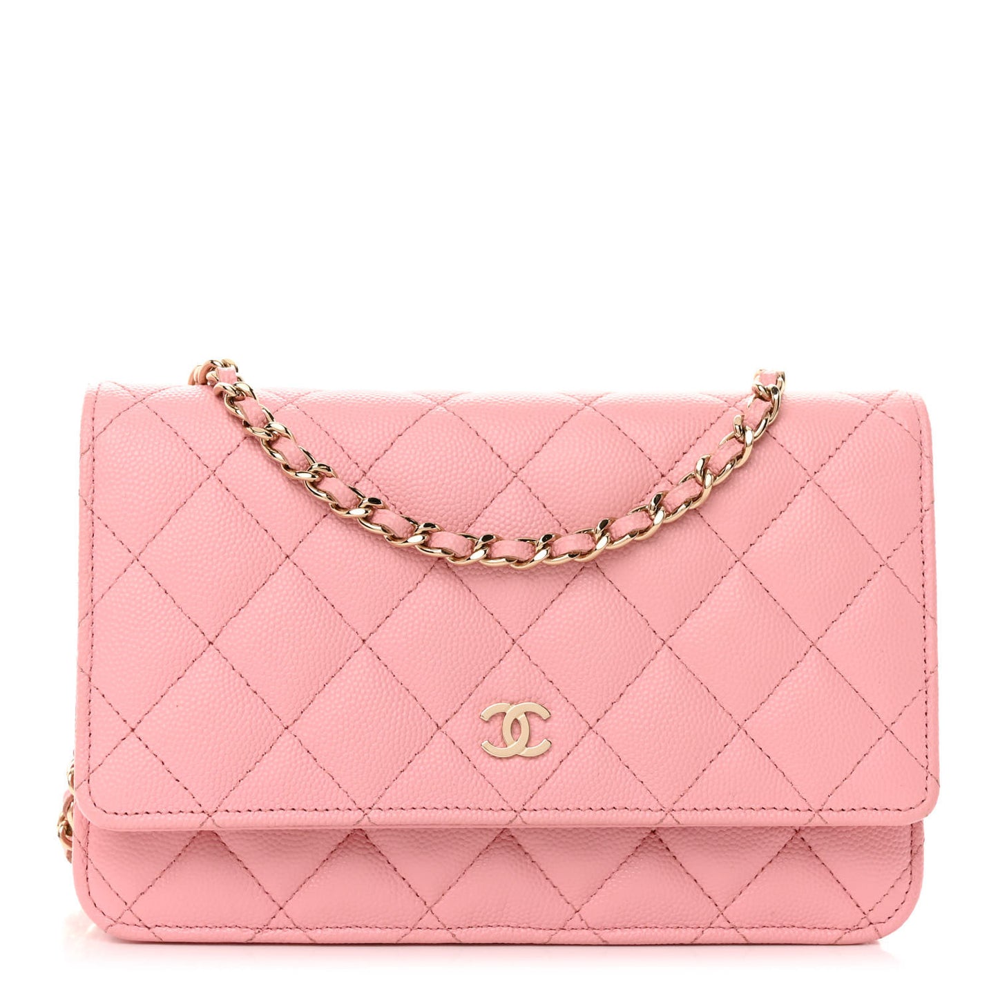 Caviar Quilted Wallet on Chain WOC Light Pink