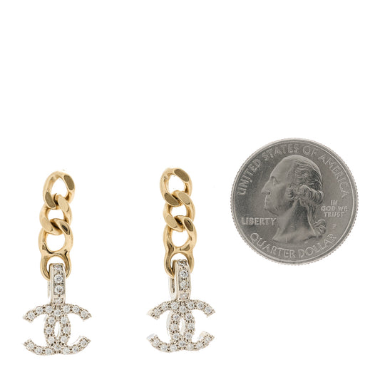 Metal Crystal CC Chain Drop Earrings Gold