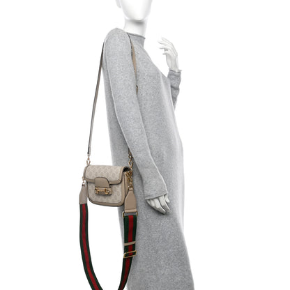 Gucci GG Supreme Monogram Textured Dollar Calfskin Web Mini Horsebit 1955 Shoulder Bag Beige Mystic White Oatmeal 2 of 12