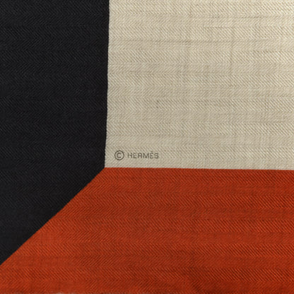 Hermes Cashmere Silk Encadre H Passant Giant Scarf 140 Gris Chine Rouge Black 2 of 4