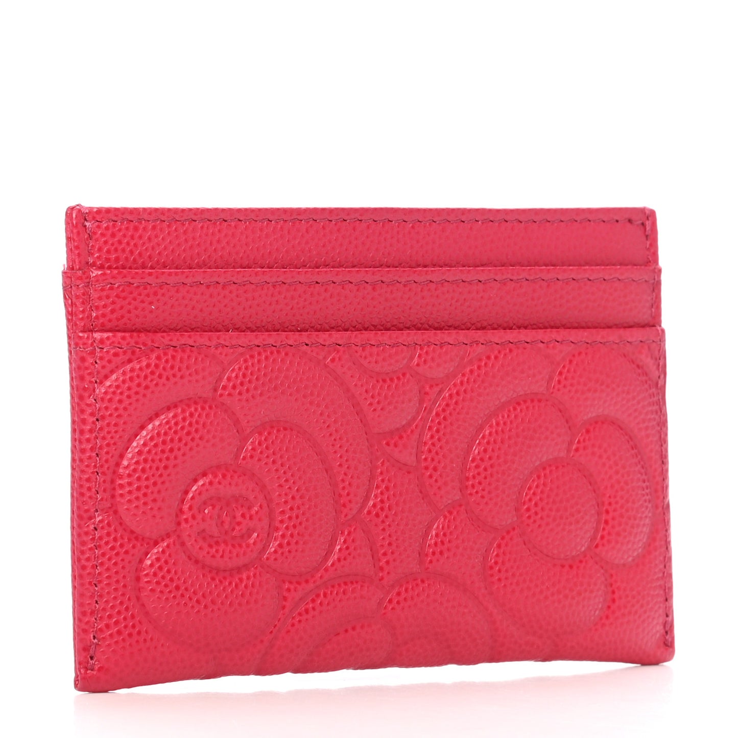 Caviar Camellia Embossed Card Holder Fuchsia