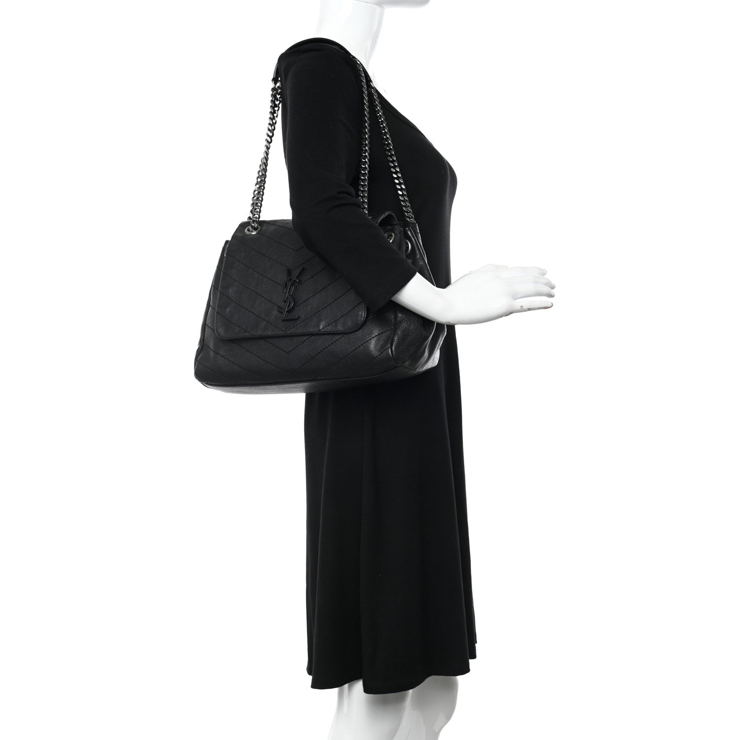 Saint Laurent Vintage Lambskin Chevron Monogram Large Nolita Black 2 of 12